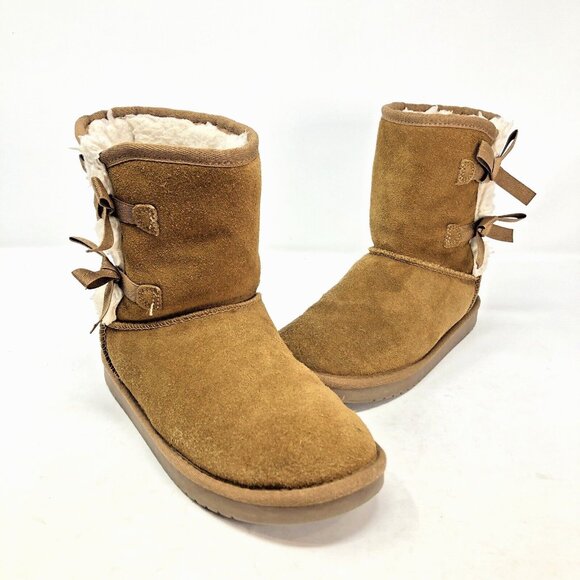 UGG Boots Womens 4 Koolabura Brown Victoria Short Bow Fur Lined Calf High Casual - Picture 1 of 8
